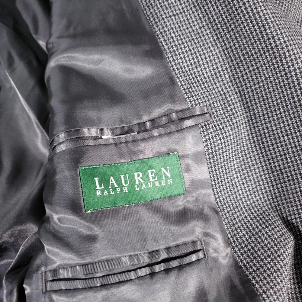 Lauren Ralph Lauren Blazer Mens 48R Grey Wool Micro Houndstooth Sport Coat